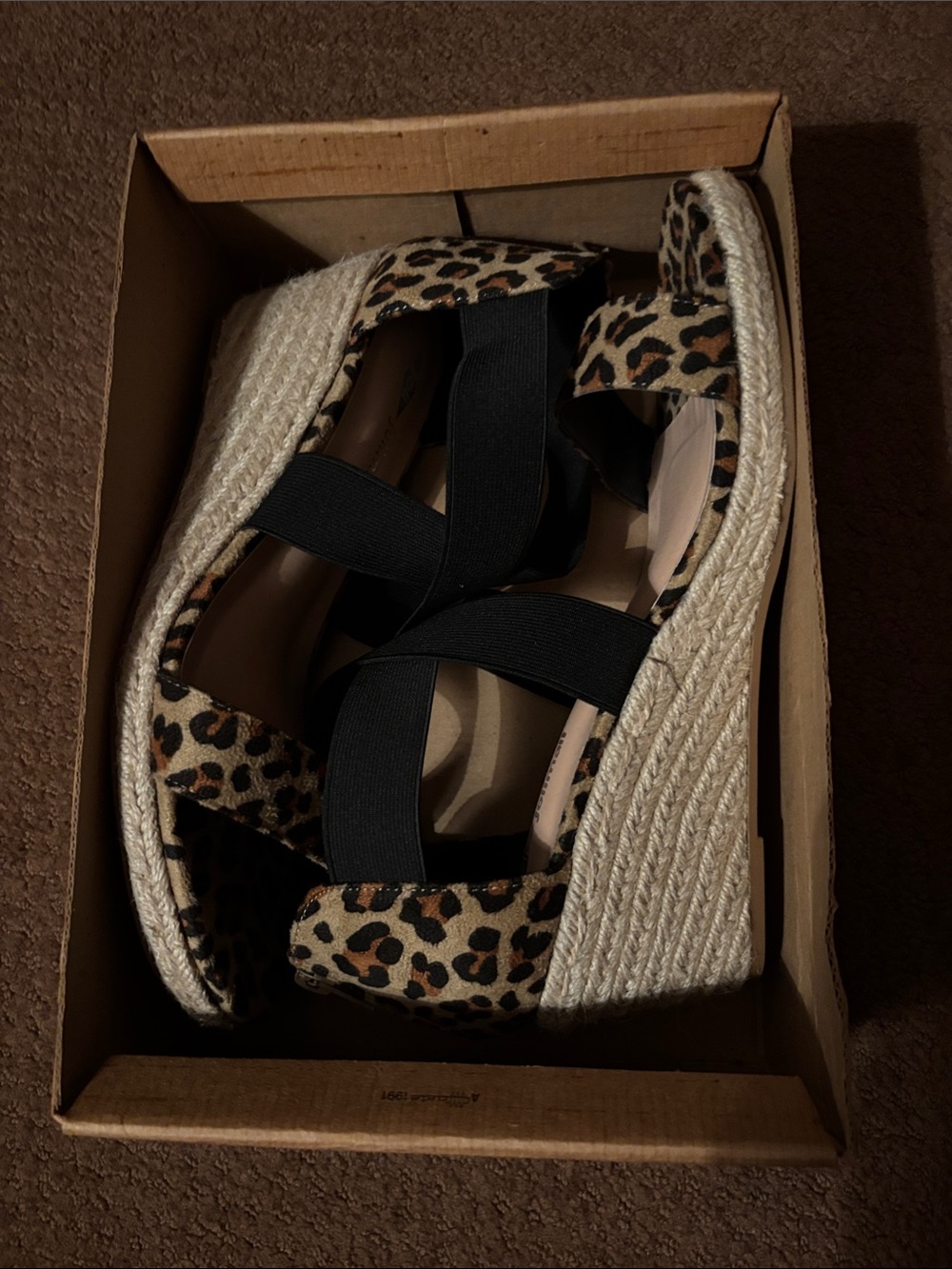Leopard Print Espadrille Wedge Sandals with Black Elastic Crossover Straps